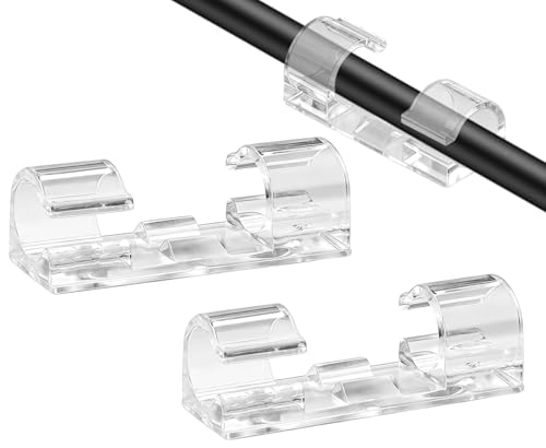SOULWIT® 50Pcs Clips Organizador de Cables Autoadhesivo, Gestión de Cable Eléctrico, Clips de Cables para Cable de USB, TV, Cargador, Audio Mesa, Oficina, Casa (Transparente)