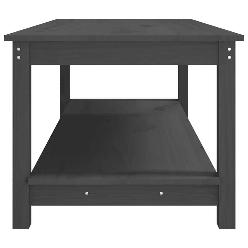 Générique Stolik kawowy z litego drewna sosna szary 110x55x45 cm | Dwupoziomowa konstrukcja, otwarta półka, stabilna rama, uniwersalne zastosowanie w salonie
