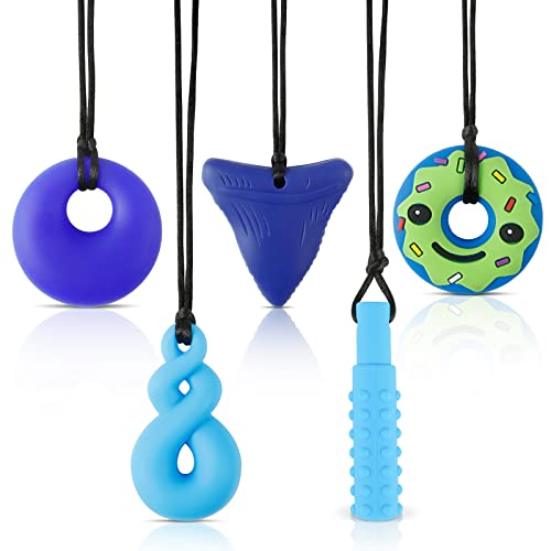 Collar de Mordedor, Weinsamkeit Silicona de Grado Alimenticio Collar de masticación sensorial para niños y niñas (paquete de 5), para Niñas Niños con Dentición, Autismo, TDAH, Necesidades de Morder