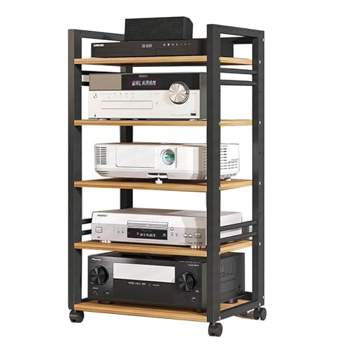 HOFSSI 5-Tier AV Media Stand Corner Rack, Entertainment Stereo Component Storage Rack with Height Adjustable Wooden Stand for Home/Office/Audio Video/DJ/Theater