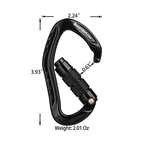 XINDA Auto Locking Climbing Carabiner Clip,CE UIAA Certified Twist Lock Heavy Duty Carabiners for Rock/Tree Climbing,Rappelling,Hammock,Hiking,Camping,Outdoor Gear (2 pcs,Black)