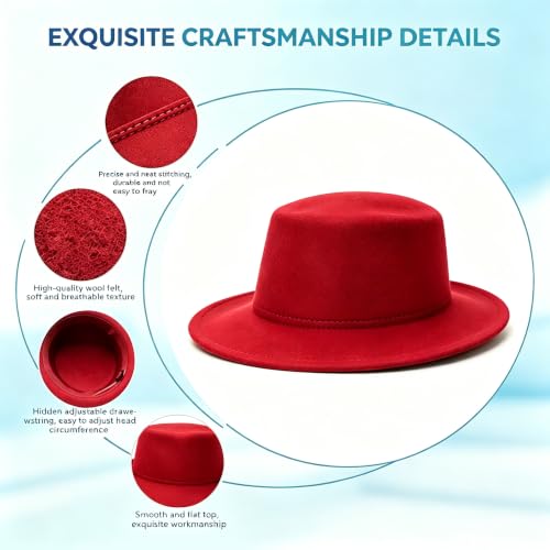 Image of Fedora Flat Hat Classic Wide Brim Cap Panama Style Jazz Hat for Wedding Party Talent Performance Xmas Gift Unisex