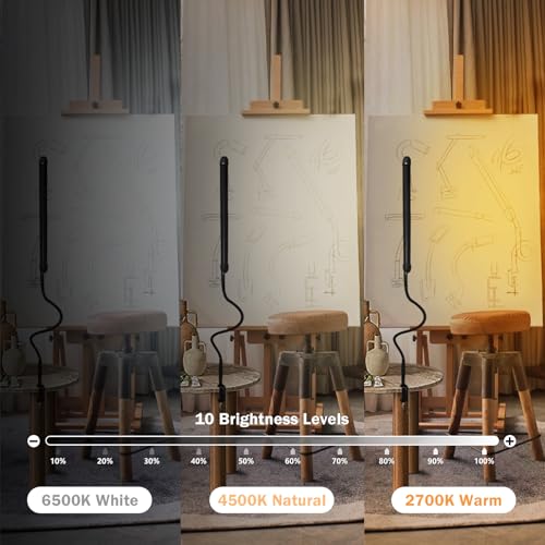 led desk lamp with clamp clamp light with adjustable color modes clip on light with long flexible gooseneck eye care lamp clamp for study work home office black 12w