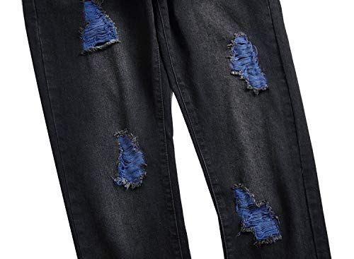 Dant Bulun Men's Ripped Distressed Destroyed Slim Fit Straight Leg Denim Jeans (40, Black) #TOP5