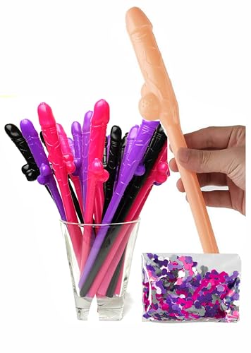Bachelorette Party Willy Straws 15 pcs Naughty with 1 Huge Bride Pennis Straw | Bachelorette Party Supplies and Favors for Bachelorette Party Decorations | Girls Night Out & Hens Night Decor Kit