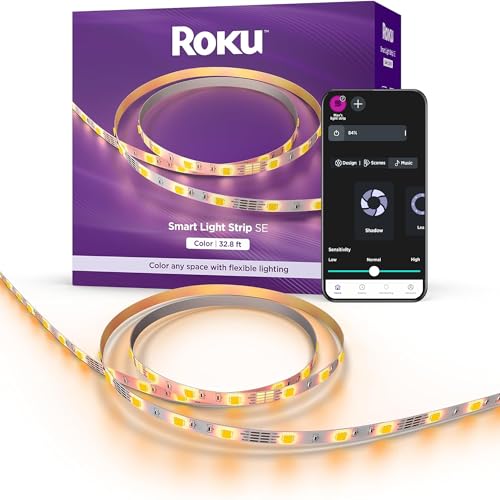 Image of Roku Smart LED Light Strip, 32.8ft - Color Options with Adjustable Brightness & Temperature - Peel & Stick WiFi Smart Strip Lights Works with Roku Voice, Alexa & Google Assistant - Smart Home Products