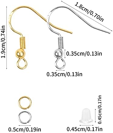wangjiangda 300 Pcs 925 Silver Earring Hooks Ear Wire Hooks Jewellery Making Kits Earring Making Supplies, Earring Making Kit for Jewelry Making and DIY Earrings (Gold/Silver)