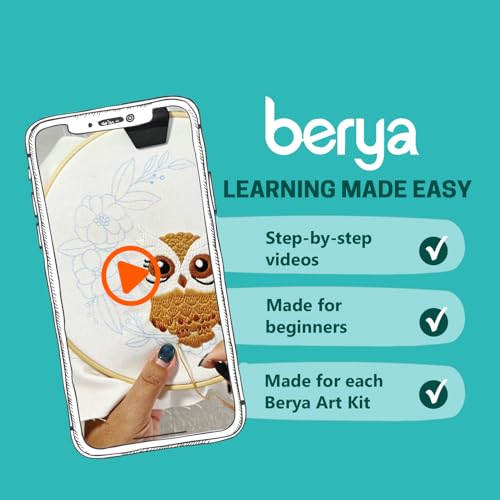Image of BERYA Owl Embroidery Kit, Embroidery Kit for Adult, Owl Pattern Practice Kit, Including Video Step by Step Instructions, Embroidery Hoop, Cloth, Needles and Thread for DIY Craft Lover (BEO013)