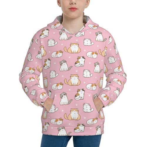 Cartoon Cat and Paw Kid Hoodies Boys Sweatshirts Girls Pullover with Pocket