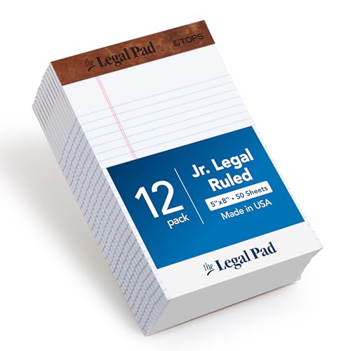 TOPS 5 x 8 Legal Pads, 12 Pack, The Legal Pad Brand, Narrow Ruled, White Paper, 50 Sheets Per Writing Pad, Made in the USA (7500)