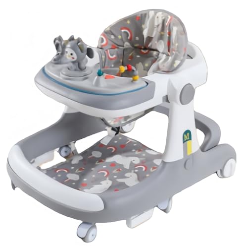 JoyeeLii この転倒防止ベビーウォーカーは、O脚(内反足)の予防と赤ちゃんの歩行をサポートします。安全設計と転倒防止構造に加え、知育音楽パネルと高さ調節機能を備え、室内でもご使用いただけます。男の子にも女の子にもぴったりです。 (グレー,音楽おもちゃ