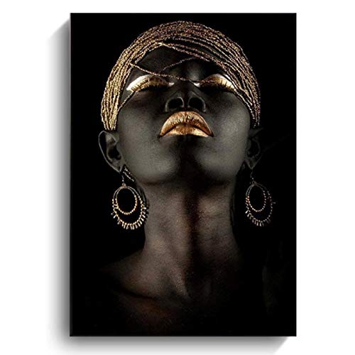 Art Africain Noir Femme Toile pour décoration salon 60x80cm