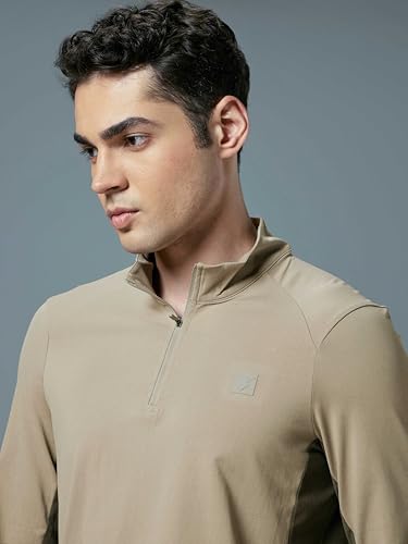 Image of TECHNOSPORT Men Polyester Slim Fit Colorblock Zipper Neck Full Sleeve Cotflex Polo T-Shirt With Quick Dry, Spf50+ For Gym, Sports And Regular Use