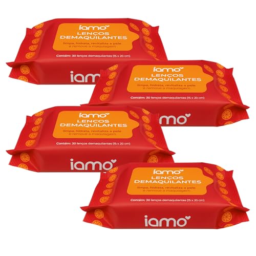 Lenço Demaquilante Hidratante Removedor de Maquiagem Kit 4 Pacotes de 30 Lenços Com Vitamina C