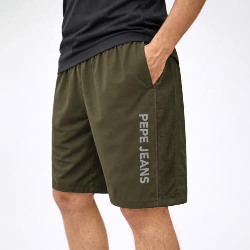 Image of Pepe Jeans Men's Solid Poly Blend Regular Fit Active Shorts | Comfortable Sportswear for Gym, Running, Training & Leisure Wear | Breathable Quick-Dry Fabric | Elastic Drawstring Waist | Zip Pockets