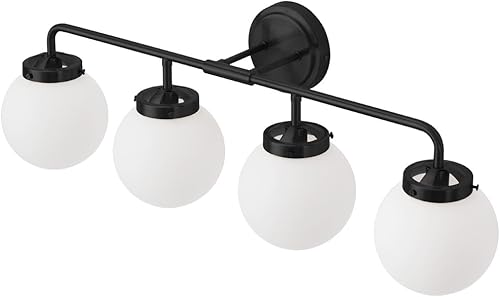 Vista 126 de Lámparas doradas para tocador de baño, modernas luces de latón de 3 luces con pantalla de bola de vidrio transparente, luces de tocador de granja