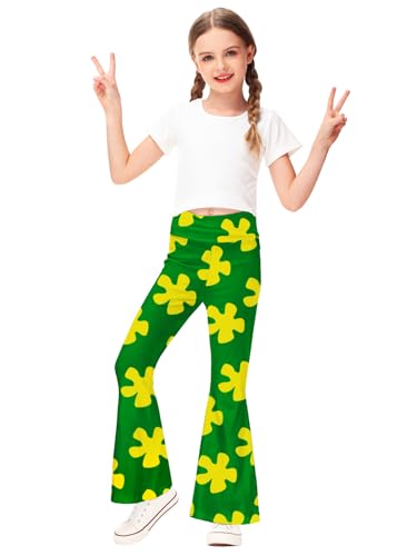 AOBUTE Girls Bell Bottom Pants Tie Dye Print High Waist Flare Leggings 5-14 Years3