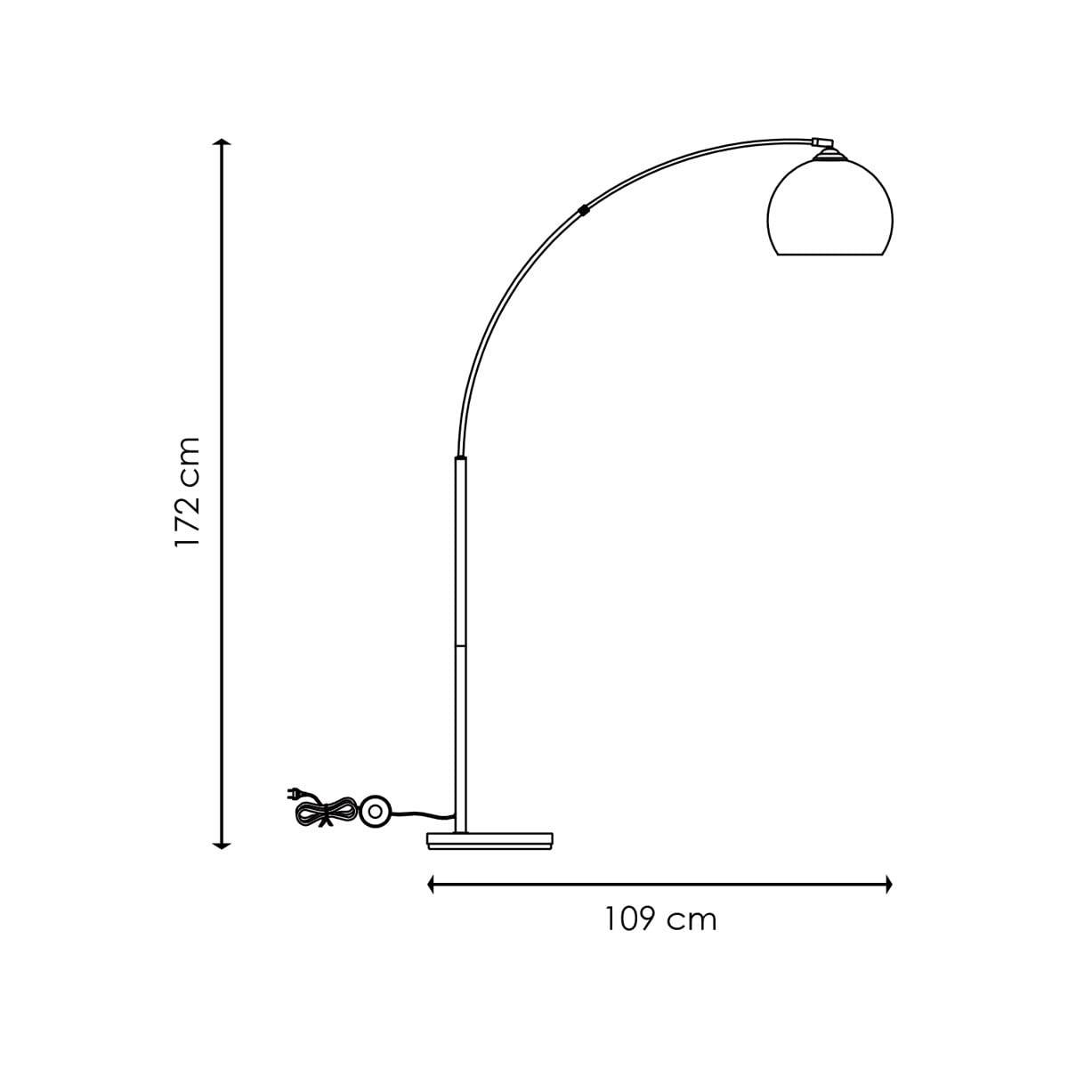 Home Sweet Home Lampada a stelo ad arco nera in metallo 172cm, lampada da terra soggiorno design industriale, lampada ad arco E27 con interruttore a pedale e LED