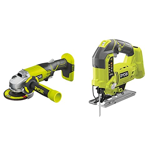 RYOBI - Meuleuse d'Angle Électrique Sans Fil 18V ONE+ Ø115mm & Scie Sauteuse Pendulaire 4 Positions 18 V ONE+ Sans Fil Pour Coupes Parfaites, Sans Éclat,...