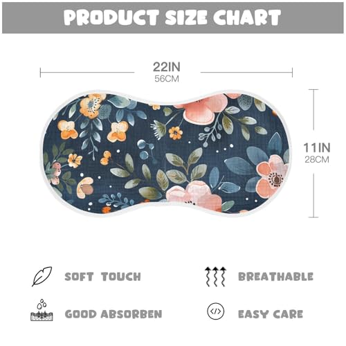 Watercolor Floral Pattern Muslin Burp Cloths 22x11 Inch - 4-Layer Organic Cotton & TPU Waterproof Lining, Absorbent Baby Bibs for Boys/Girls with Hanging Loop4