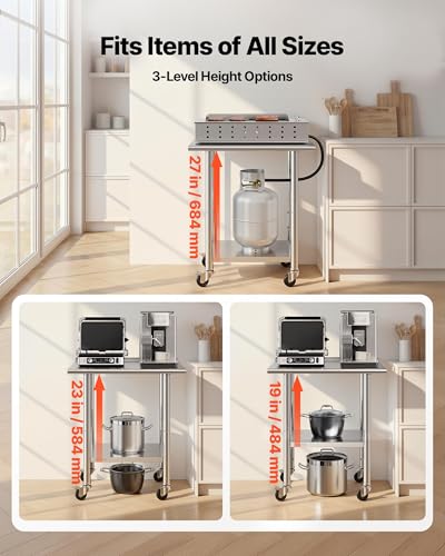 Image of VEVOR Stainless Steel Work Table, 24x30 inch Food Prep Table with Wheels and Backsplash, Commercial Kitchen Workstation with Adjustable Undershelf, Metal Utility Worktable, for Restaurant Home Outdoor