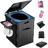 Draagbaar Toilet voor Volwassenen, Inschuifbaar Potje Campingtoilet met Toiletpapierhouder en Deksel, Inklapbaar Vouwtoilet Reistoilet in Hoogte