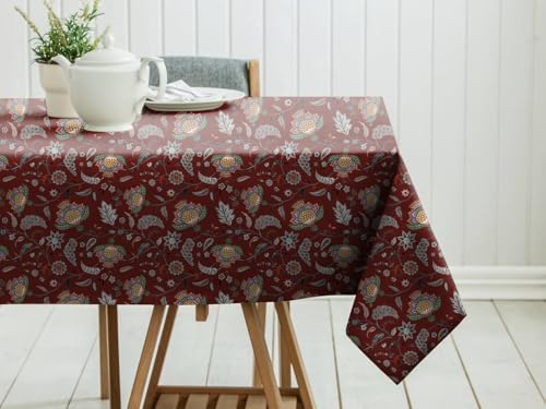 Image of Casableu Kasbah Maroon Table Cloth for 6 Seater Dining Table | 52x72 Inch Rectangular Table Cover | Dust-Proof, Washable Fabric | Decorative Dining Table Cover for Home