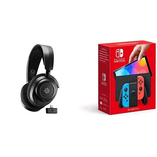 SteelSeries Arctis Nova 7 – Auriculares inalámbricos multisistema para Juegos y móviles + Controladores Hi-Fi + Nintendo Switch (versión OLED) Azul Neón/Rojo Neón