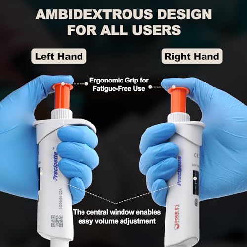 Image of 4E's USA Lab 0.5-10μL Pipette: Single-Channel Adjustable Micropipette with Color-Coded Top (Orange), 4 Digit Display, Universal Tip Cone, High Accuracy, ISO 8655 Calibrated & Lower Part Autoclavable