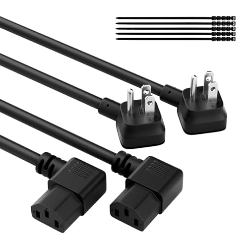 Elecan 3-Prong 45 Degree Flat to 90 Angled Plug Replacement Power Cord 3 Ft/2 Pack Heatproof Flexible Durable AC Device Power Cable for Appliance Computer TV Monitor ETL 18AWG 125V 10A