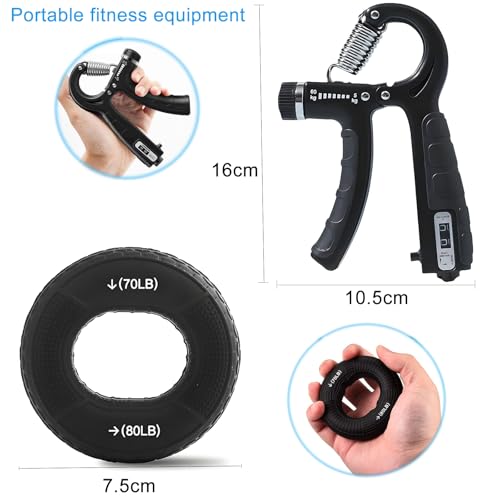 Antebrazos Fortalecer Hand Grip,Ejercicio En Casa 3 Piezas Antebrazo Ejercitar,Entrenamiento de Fuerza Resistencia Ajustable Portátil para Terapia de Fitness Entrenamiento Deportivo,Negro - Imagen 3