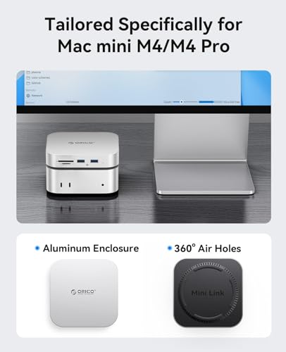 Image of ORICO MiniLink Mac mini M4 Dock & Stand, Hub with 2 x USB 3.0 Ports (5Gbps), 2 x USB 2.0 Ports, SD /TF Card Readers (3.0), 3.5mm Headphone & Microphone Jacks, Compatible with Mac mini M4 /M4 Pro (M48P)