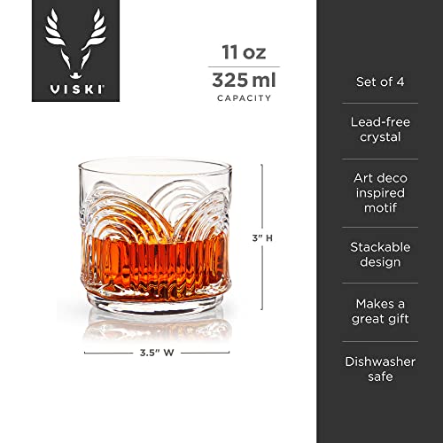 Viski Beau Lowball Tumblers, Set of 4 11oz (325ml) DOF Glasses, Stackable Lead-Free Crystal Barware, Clear - Image 3