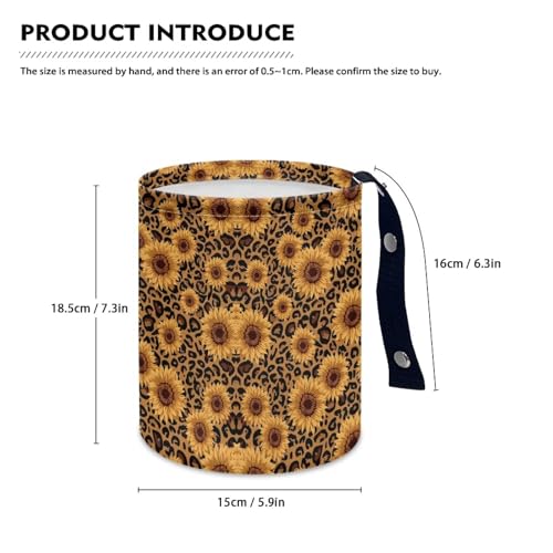 Image of Sunflower Leopard Printed Car Rubbish Bin Portable Driver Garbage Small Mini Can Travel Hanging Garbage Organizer Bag, Large Capacity