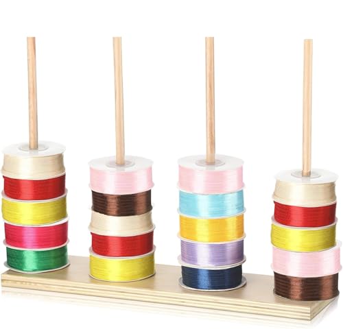 Image of Wooden Ribbon Holder, Adequate Storage Organizer for Ribbons, Thread Rack Accommodates 80 Bobbins, Easy Assembly, Bow Maker for Crafts