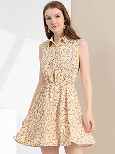 Image of Allegra K Women's Floral Printed Half Placket Above Knee Summer Sleeveless Belted Dress