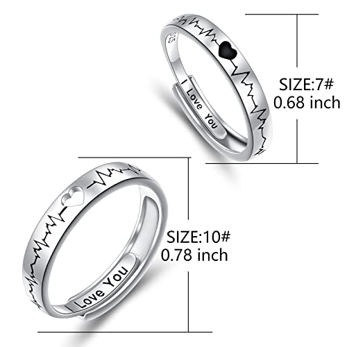 Couple Rings Valentine's Day Gifts Engagement Ring 925 Sterling Silver Heart Matching Rings for Couples Adjustable Size Promise Rings Wedding Ring2