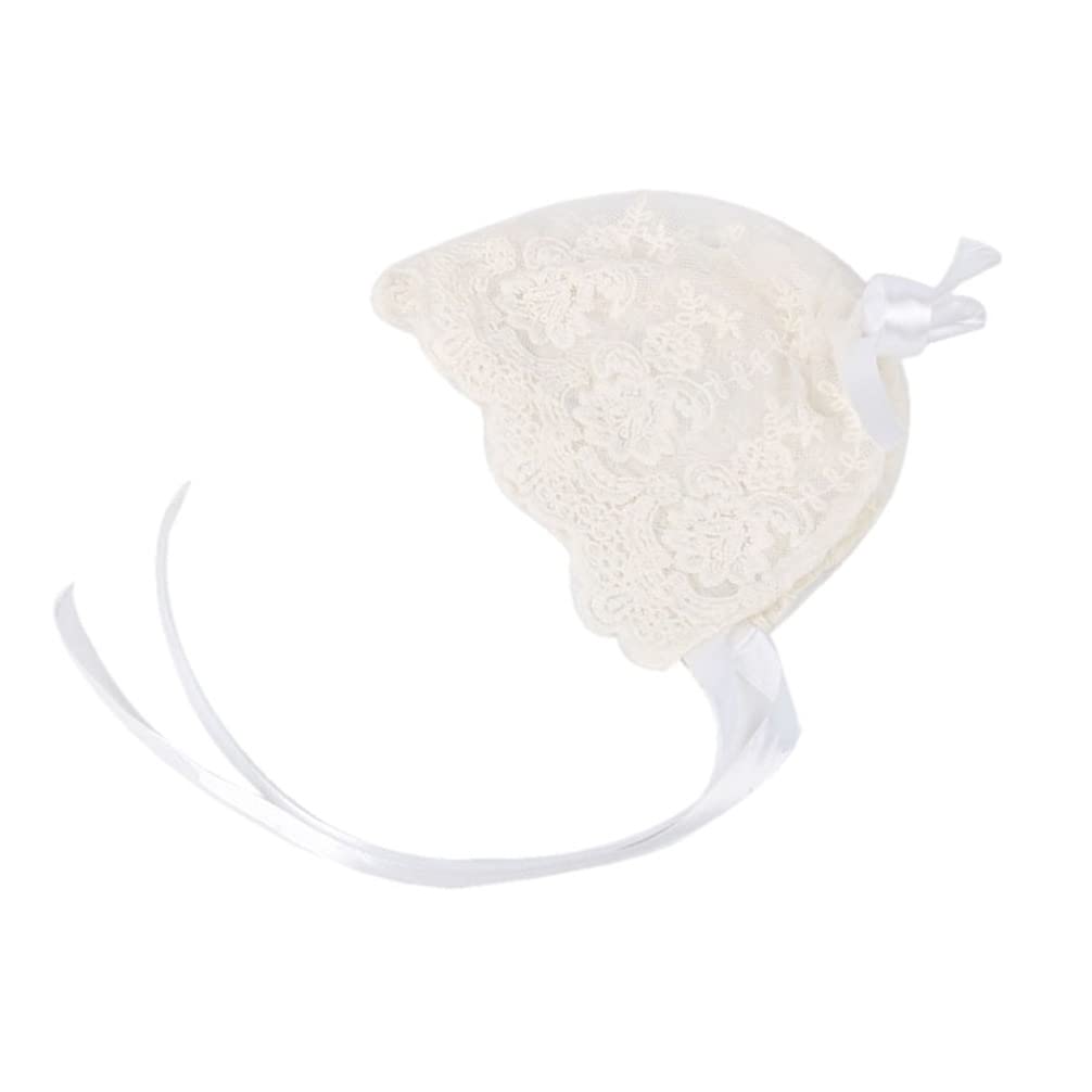 Sun Hat Newborn Bonnet Girl Hats Bonnet Newborn Lace Cotton Hat Floral Beanie Cap Silk Ribbon Adjustable Photo Prop (White) Newborn Bonnet Bonnet Girl Hats