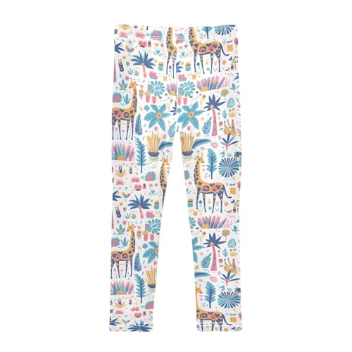 Exotic Palm Tree Giraffe Hawaiian Kids Baby Girls Active Leggings Stretch Full Length Lounge Pants Gym2