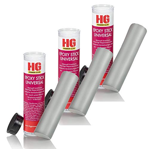HG POWER GLUE - Epoxy Stick - Kit de réparation, kit de réparation à deux composants, pâte à modeler, pâte, adhésif puissant pour métaux, bois et plus (3x 56g) Cover
