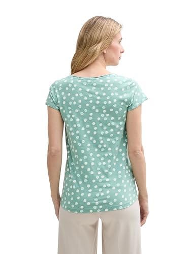 TOM TAILOR Camiseta de Mujer con Cuello Redondo, 37822 - Green Blue Dots, S