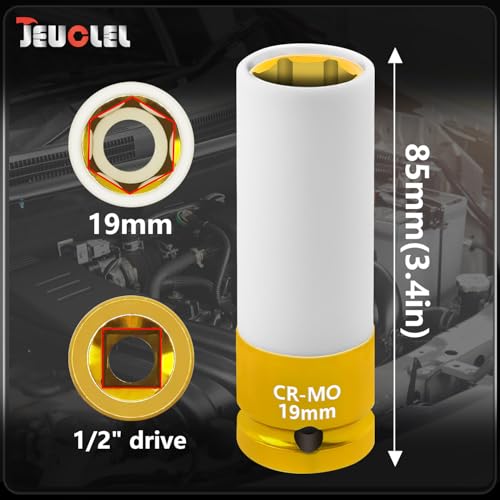 Image of 19mm 1 /2 inchDrive Wheel Protector Impact Socket, Lug Nut Impact Socket | 6 Point, Non-Marring, Thin Wall, Deep Socket, Wheel Protector, Protective Socket, Color-Coded, Cr-Mo Steel, Hand Repair Tool