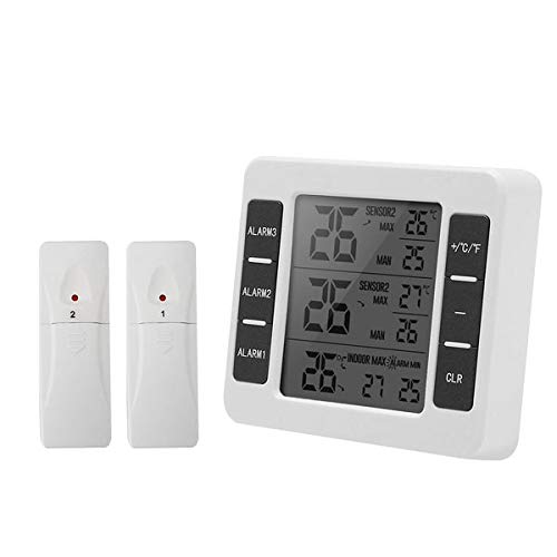 Preisvergleich Produktbild Duoying Temperatur-Hygrometer Empfindlich Digitaler Gefrierschrank Alarm with LCD-Anzeige Mit 2 Sensoren Indoor - Outdoor Zubehör