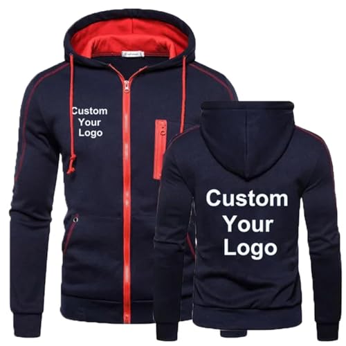 Jacke mit Individuellem Design, Logo/Foto/Text, Personalisierter Herren-Kapuzenpullover, Modischer Reißverschluss-Pullover, Frühling, Herbst, Winter, Lässiger Sportmantel Navy color2,XL