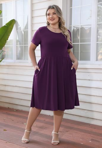 Image of Nemidor Women Plus Size Casual Dress Midi Flt Flare Pocket