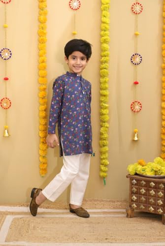 Indian Kids Wear Cotton Fabric Boy's Printed Kurta Payjama Set 127094