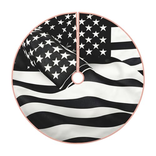 Jupe de sapin de Noël drapeau américain noir et blanc rustique - 2