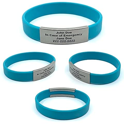 Waterproof In Case of Emergency Performance Aqua Skinny Sport Fitness Safety ID Bracelet Hypo-allergenic Silicone with Free Engraving (Aqua, Large) Cover