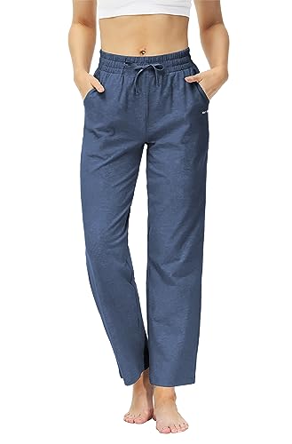 Butrends Damen Jogginghose Baumwolle mit offenem Boden Yoga Sporthose Hohe Taile Trainingshose Lounge Lang Laufhosen mit Taschen Blau, XL Butrends Damen Jogginghose Baumwolle mit offenem Boden Yoga Sporthose Hohe Taile Trainingshose Lounge Lang Laufhosen mit Taschen Blau, XL