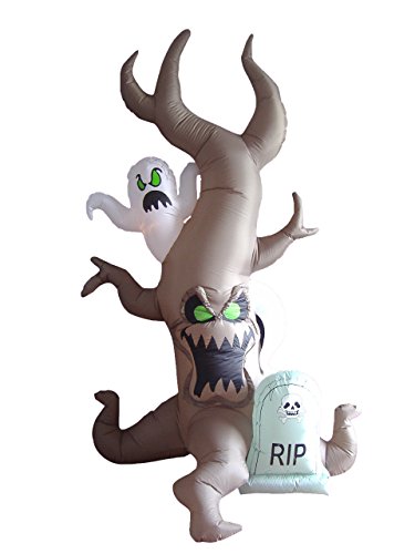8 Foot Tall Halloween Inflatable Grave Scene with Ghost, Dead Tree Monster and Tombstone Party LED Lights Decor Outdoor Indoor Holiday Decorations, Blow up Lighted Yard Lawn Decor Home Family Outside
